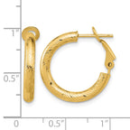 10K 3x15 D/C Round Omega Back Hoop Earrings