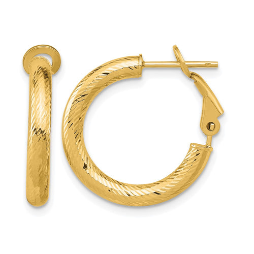 10K 3x15 D/C Round Omega Back Hoop Earrings