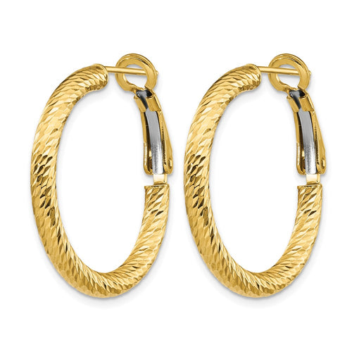 10K 3x20 D/C Round Omega Back Hoop Earrings