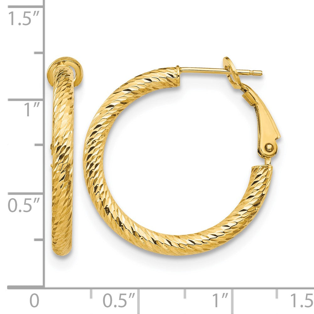10K 3x20 D/C Round Omega Back Hoop Earrings