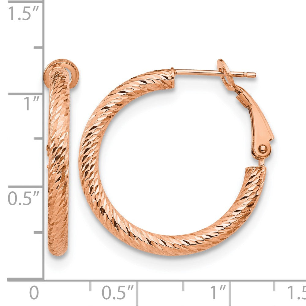 10K 3x20 with Rose Gold Plating D/C Round Omega Back Hoop Earrings