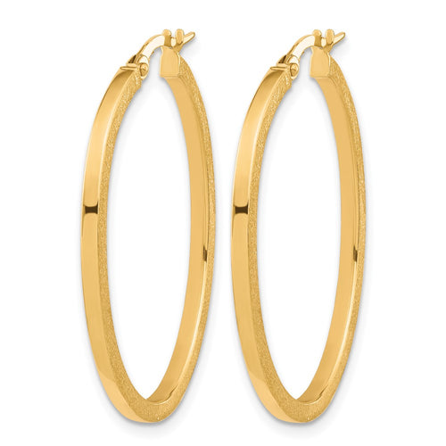10K Brushed and Polished Oval Hoop Earrings