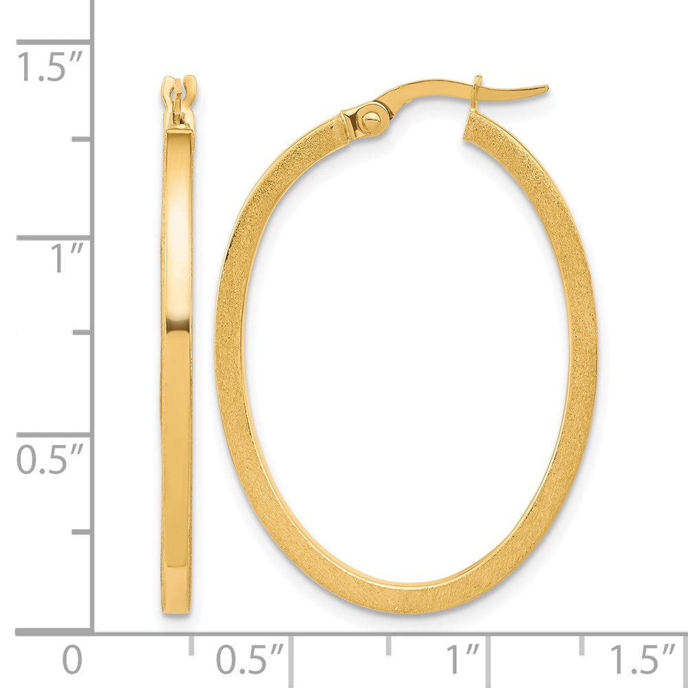 10K Brushed and Polished Oval Hoop Earrings