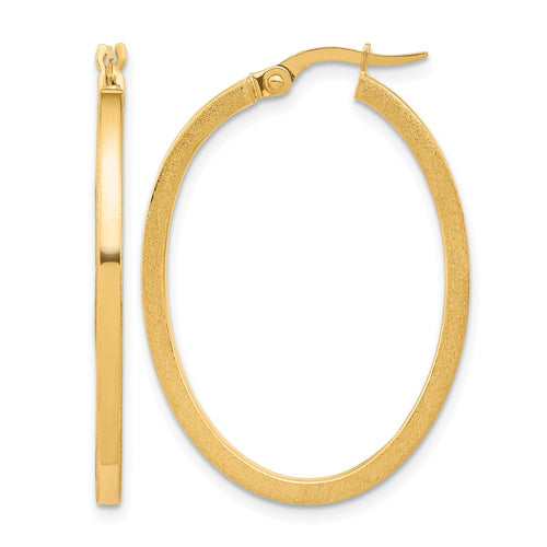 10K Brushed and Polished Oval Hoop Earrings