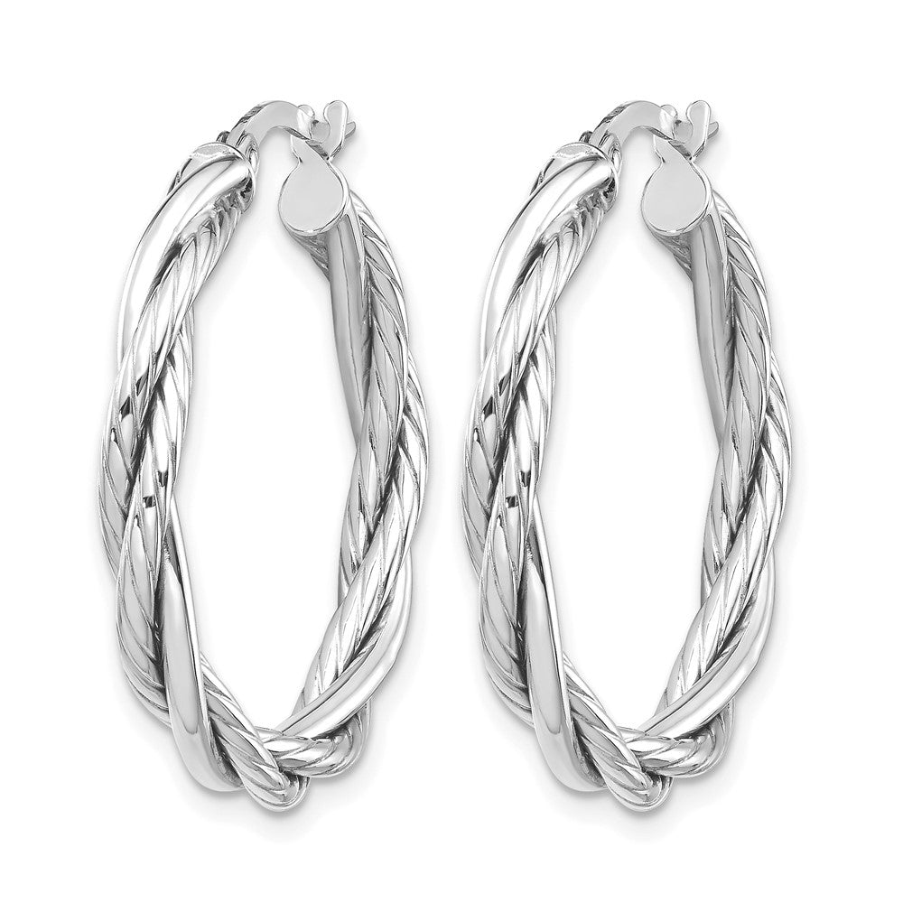 10K White Gold Polished Twisted Hoop Earrings