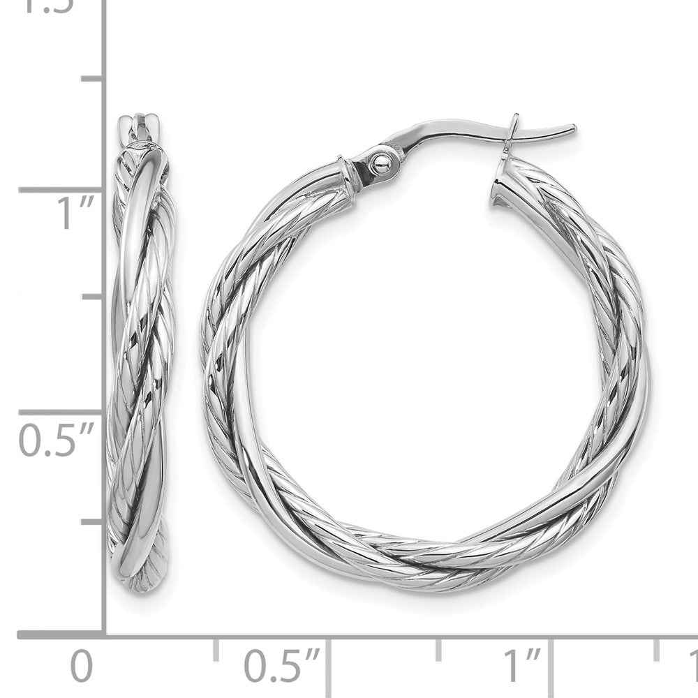 10K White Gold Polished Twisted Hoop Earrings