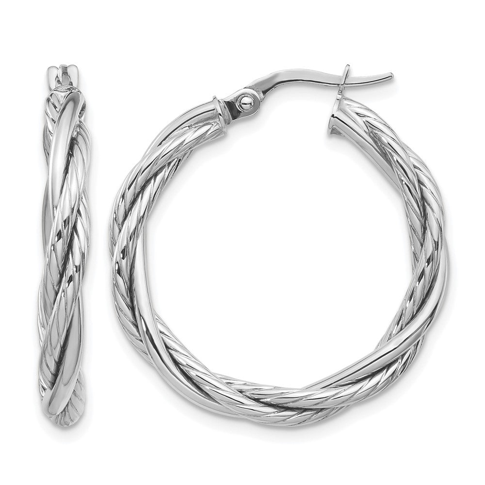 10K White Gold Polished Twisted Hoop Earrings