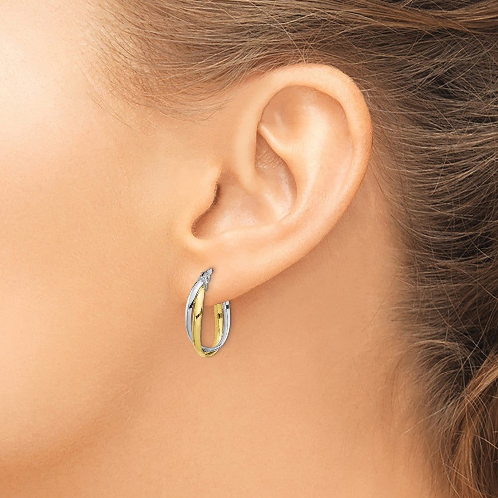 10K with Rhodium Polished Hoop Earrings