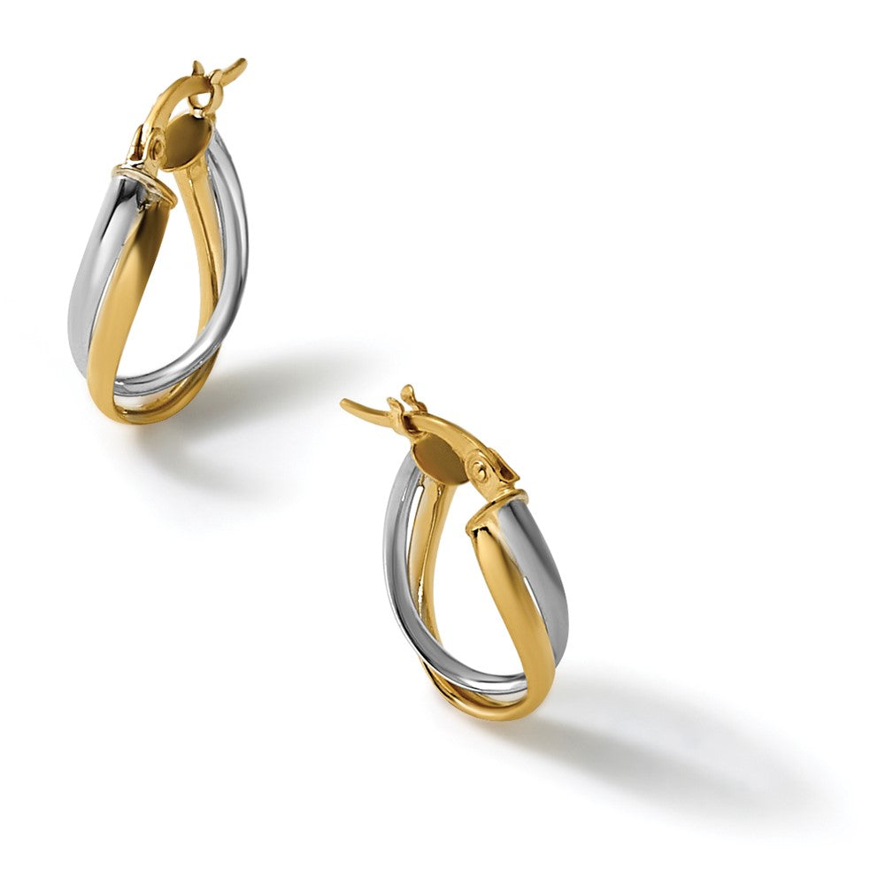 10K with Rhodium Polished Hoop Earrings