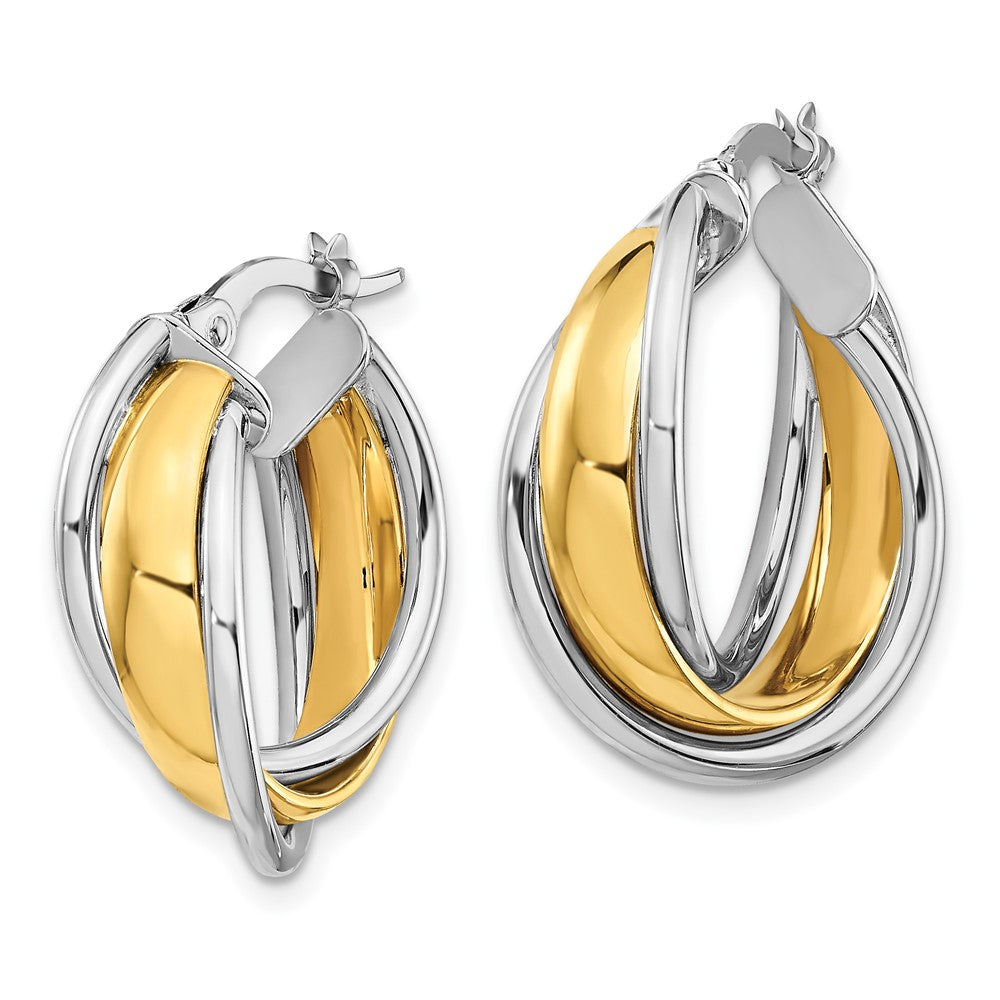 10K with Rhodium Polished Hoop Earrings