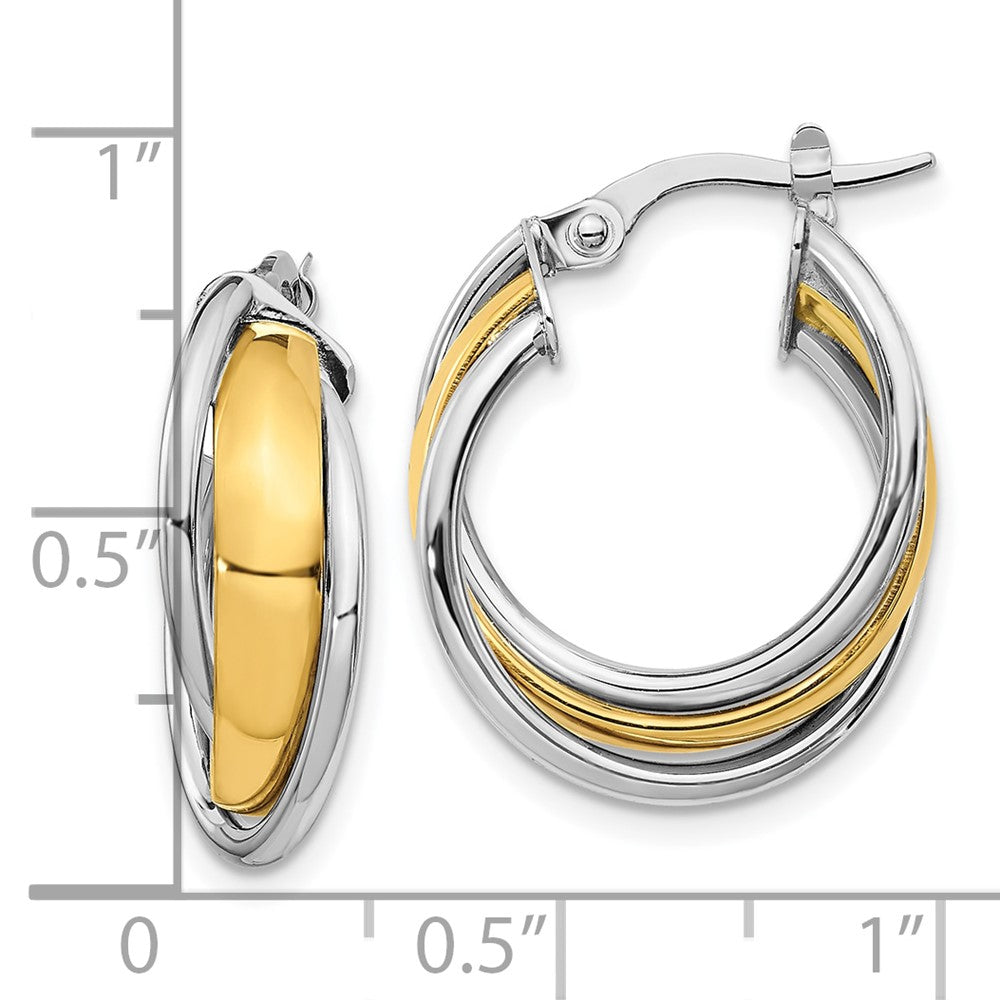 10K with Rhodium Polished Hoop Earrings