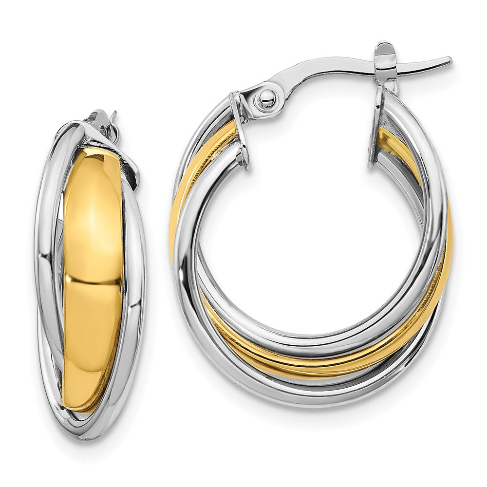 10K with Rhodium Polished Hoop Earrings