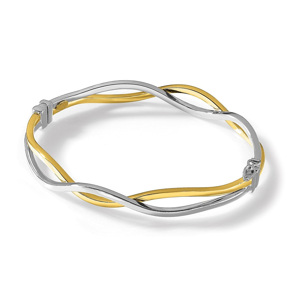 10K w/ White Rhodium Polished Twisted Bangle Bracelet