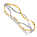 10K w/ White Rhodium Polished Twisted Bangle Bracelet