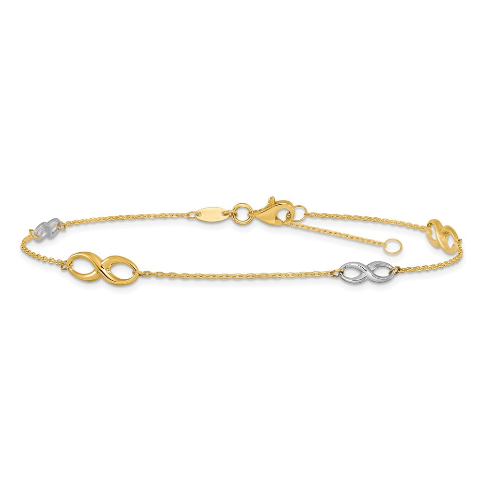 10K Two-tone Infinity 4-Station 9 inch Plus 1 inch Extender - Total 10 inch Anklet