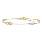 10K Two-tone Infinity 4-Station 9 inch Plus 1 inch Extender - Total 10 inch Anklet