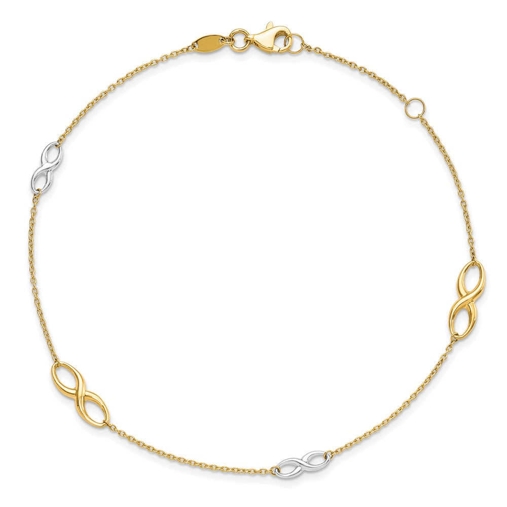 10K Two-tone Infinity 4-Station 9 inch Plus 1 inch Extender - Total 10 inch Anklet