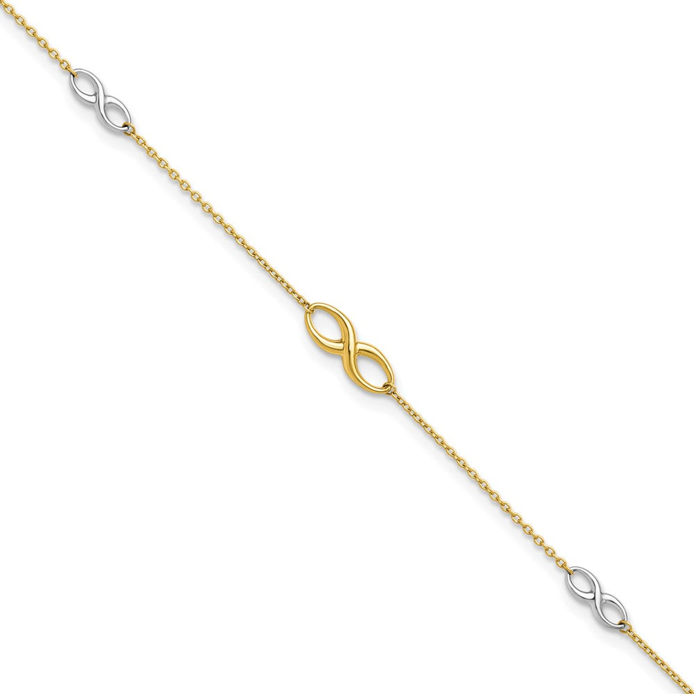 10K Two-tone Infinity 4-Station 9 inch Plus 1 inch Extender - Total 10 inch Anklet
