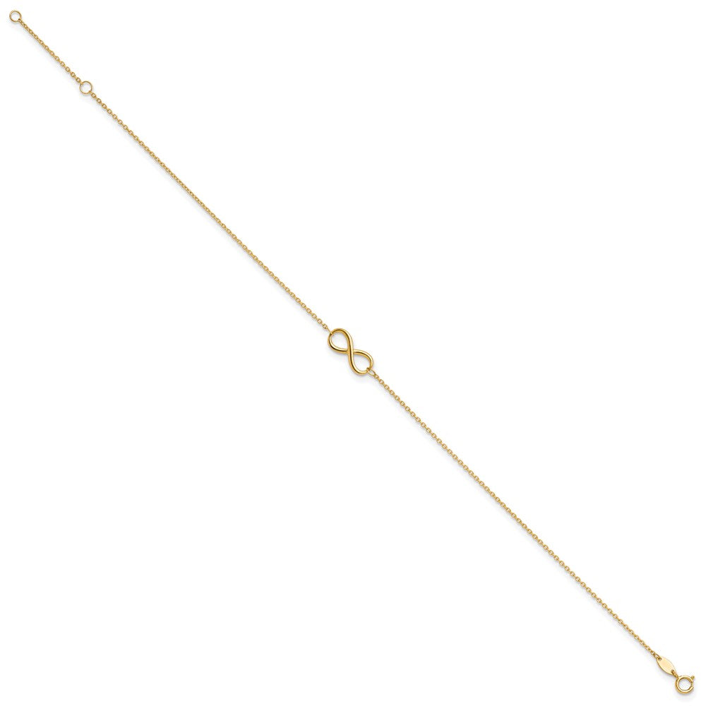 10K Polished Infinity 9 inch Plus 1 inch Extender - Total 10 inch Anklet