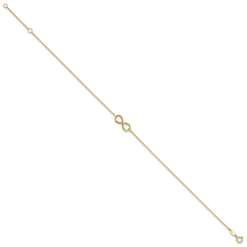10K Polished Infinity 9 inch Plus 1 inch Extender - Total 10 inch Anklet