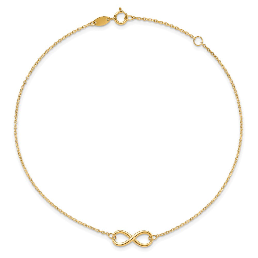 10K Polished Infinity 9 inch Plus 1 inch Extender - Total 10 inch Anklet
