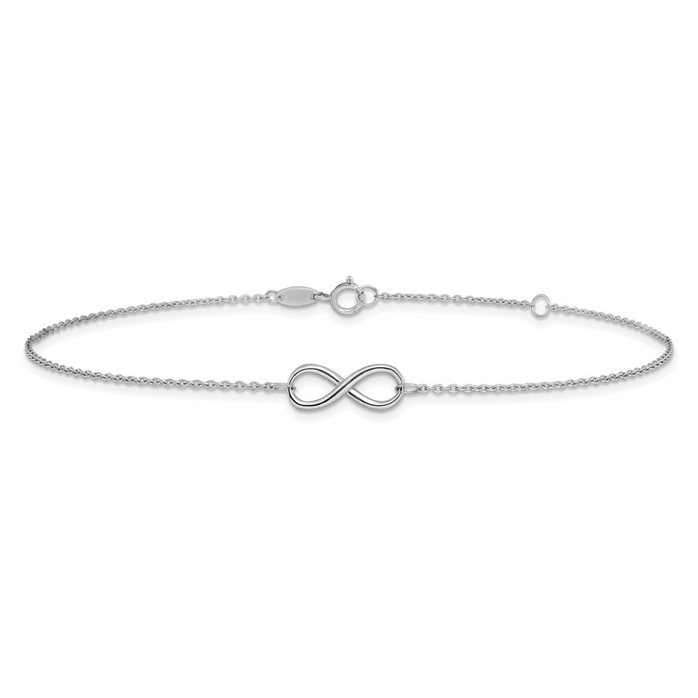 10K White Gold Polished Infinity 9 inch Plus 1 inch Extender - Total 10 inch Anklet