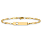 10k Polished Solid Chain/Solid Plate Curb Link Cut-out Heart 20x5mm Plate ID Bracelet