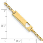 10k Polished Solid Chain/Solid Plate Curb Link Cut-out Heart 20x5mm Plate ID Bracelet