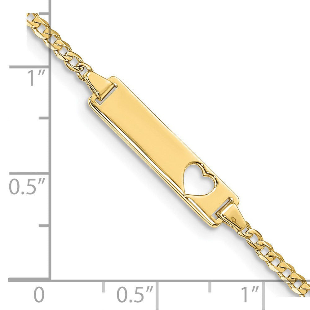 10k Polished Solid Chain/Solid Plate Curb Link Cut-out Heart 20x5mm Plate ID Bracelet