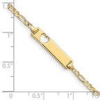 10k Polished Solid Chain/Solid Plate Figaro Link Cut-out Heart 20x5mm Plate ID Bracelet