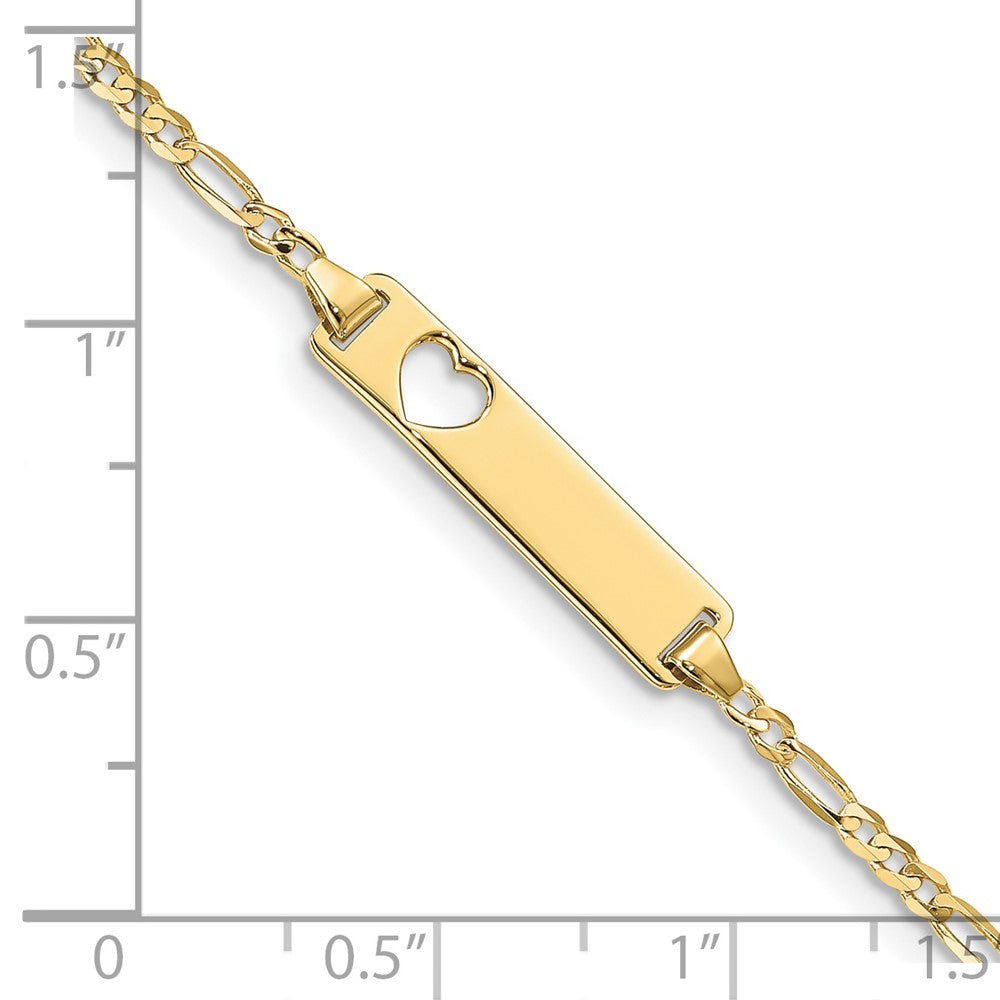 10k Polished Solid Chain/Solid Plate Figaro Link Cut-out Heart 20x5mm Plate ID Bracelet