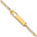 10k Polished Solid Chain/Solid Plate Figaro Link Cut-out Heart 20x5mm Plate ID Bracelet