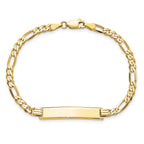 10k Polished Solid Chain/Solid Plate Flat Figaro Link 32x6mm Plate ID Bracelet
