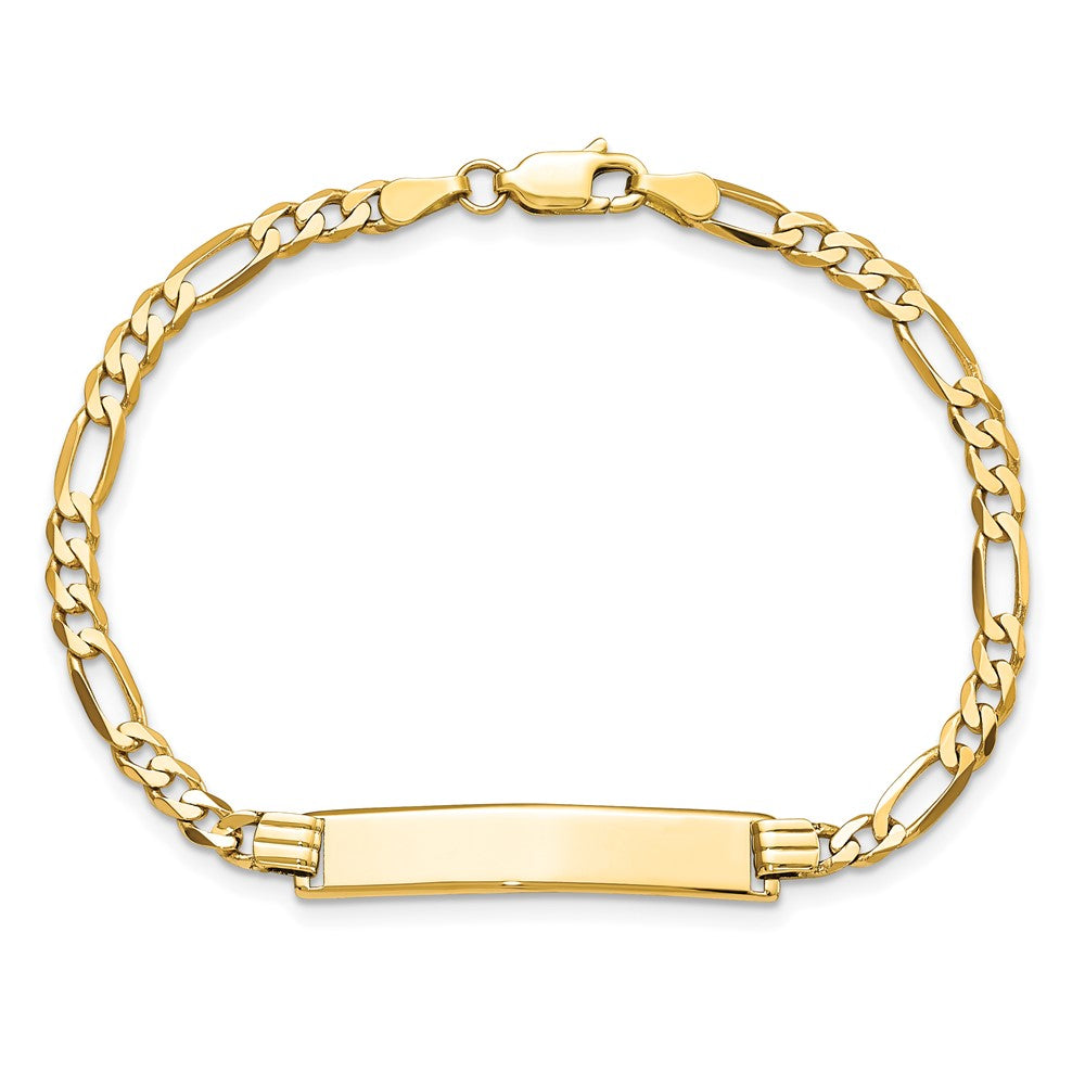 10k Polished Solid Chain/Solid Plate Flat Figaro Link 32x6mm Plate ID Bracelet