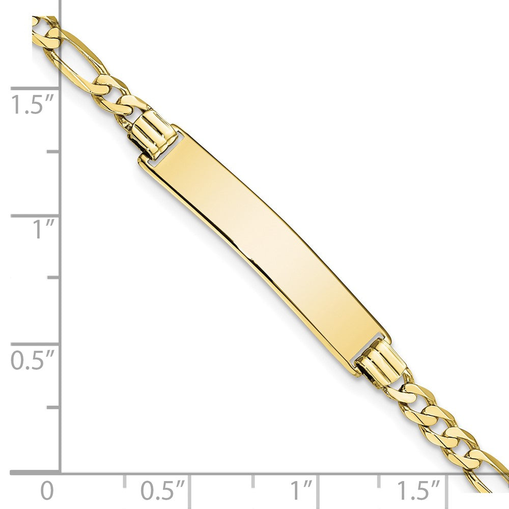 10k Polished Solid Chain/Solid Plate Flat Figaro Link 32x6mm Plate ID Bracelet