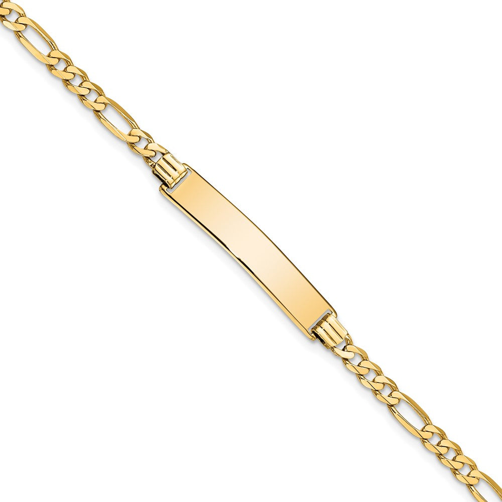 10k Polished Solid Chain/Solid Plate Flat Figaro Link 32x6mm Plate ID Bracelet