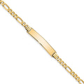 10k Polished Solid Chain/Solid Plate Flat Figaro Link 32x6mm Plate ID Bracelet