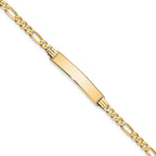 10k Polished Solid Chain/Solid Plate Flat Figaro Link 32x6mm Plate ID Bracelet