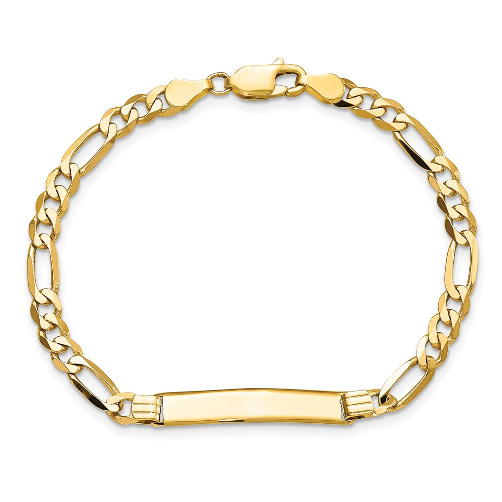10k Polished Solid Chain/Solid Plate Flat Figaro Link 27x5mm Plate ID Bracelet