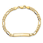 10k Polished Solid Chain/Solid Plate Flat Figaro Link 27x5mm Plate ID Bracelet