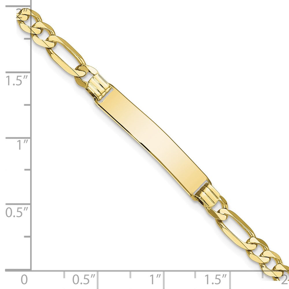 10k Polished Solid Chain/Solid Plate Flat Figaro Link 27x5mm Plate ID Bracelet