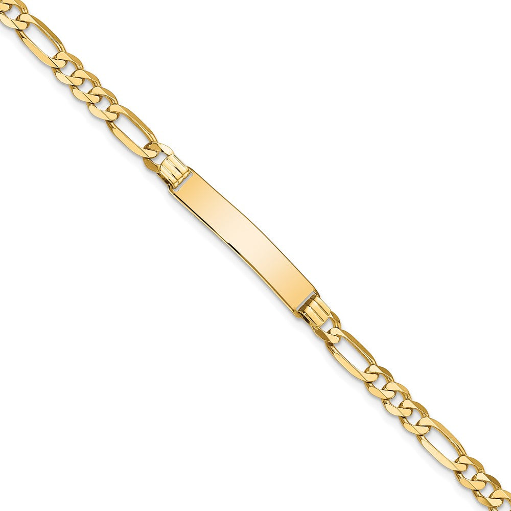 10k Polished Solid Chain/Solid Plate Flat Figaro Link 27x5mm Plate ID Bracelet