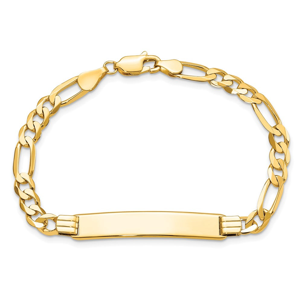 10k Polished Solid Chain/Solid Plate Flat Figaro Link 33x7mm Plate ID Bracelet