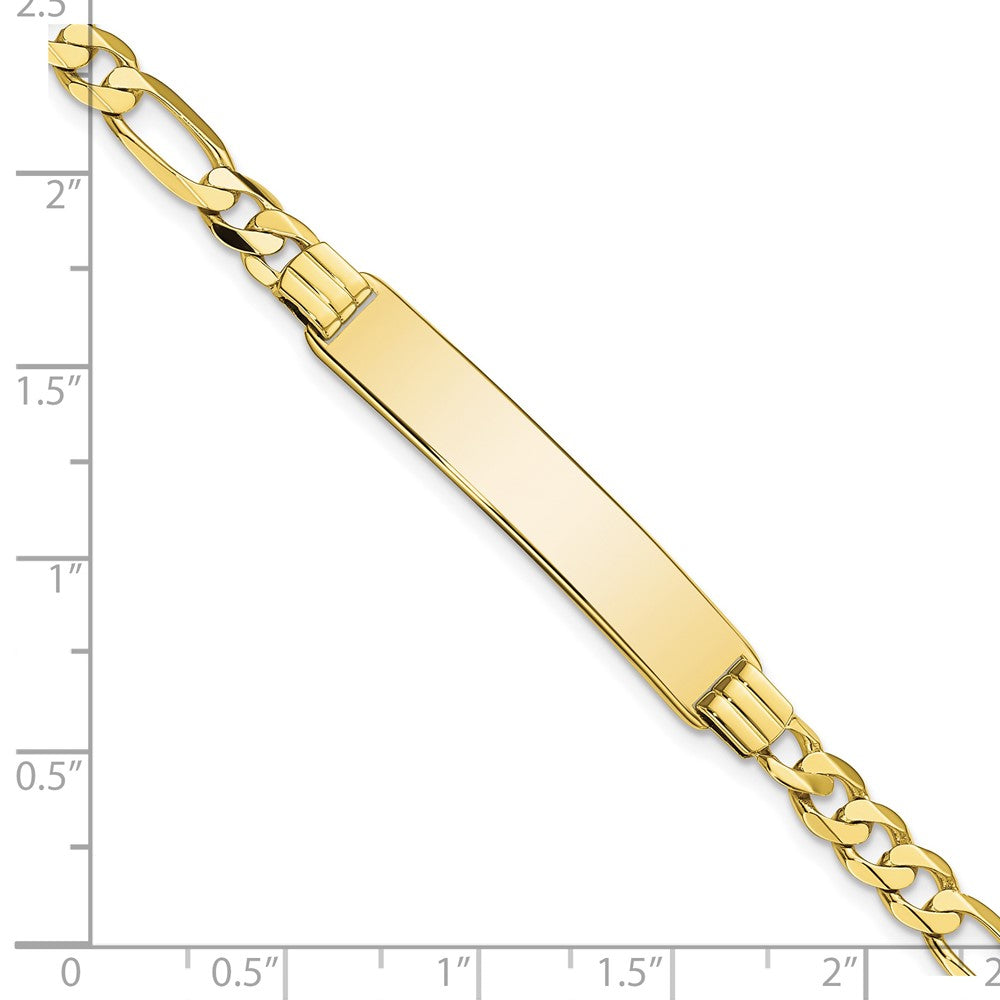 10k Polished Solid Chain/Solid Plate Flat Figaro Link 33x7mm Plate ID Bracelet