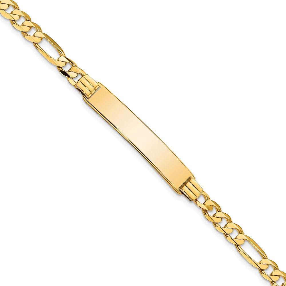10k Polished Solid Chain/Solid Plate Flat Figaro Link 33x7mm Plate ID Bracelet