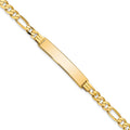 10k Polished Solid Chain/Solid Plate Flat Figaro Link 33x7mm Plate ID Bracelet