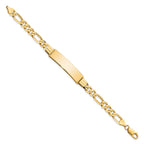 10k Polished Solid Chain/Solid Plate Flat Figaro Link 37x9mm Plate ID Bracelet