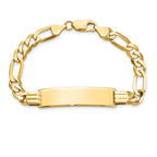 10k Polished Solid Chain/Solid Plate Flat Figaro Link 37x9mm Plate ID Bracelet