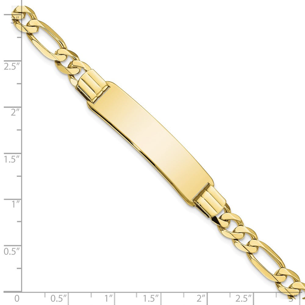 10k Polished Solid Chain/Solid Plate Flat Figaro Link 37x9mm Plate ID Bracelet