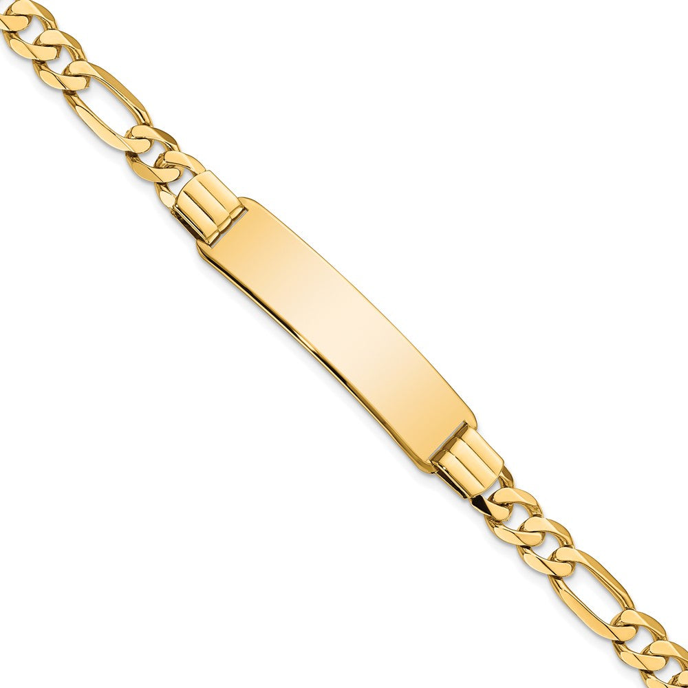 10k Polished Solid Chain/Solid Plate Flat Figaro Link 37x9mm Plate ID Bracelet
